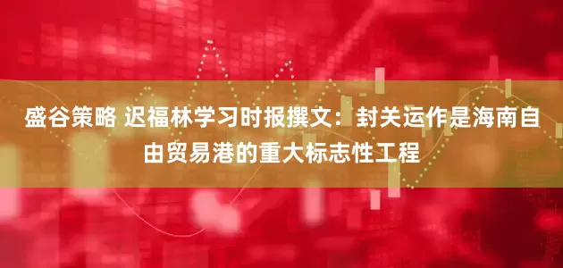 盛谷策略 迟福林学习时报撰文：封关运作是海南自由贸易港的重大标志性工程