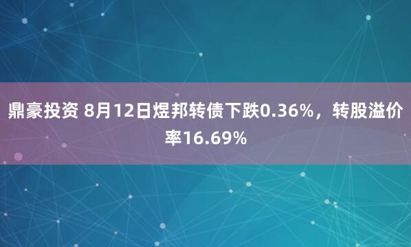 鼎豪投资 8月12日煜邦转债下跌0.36%，转股溢价率16.69%